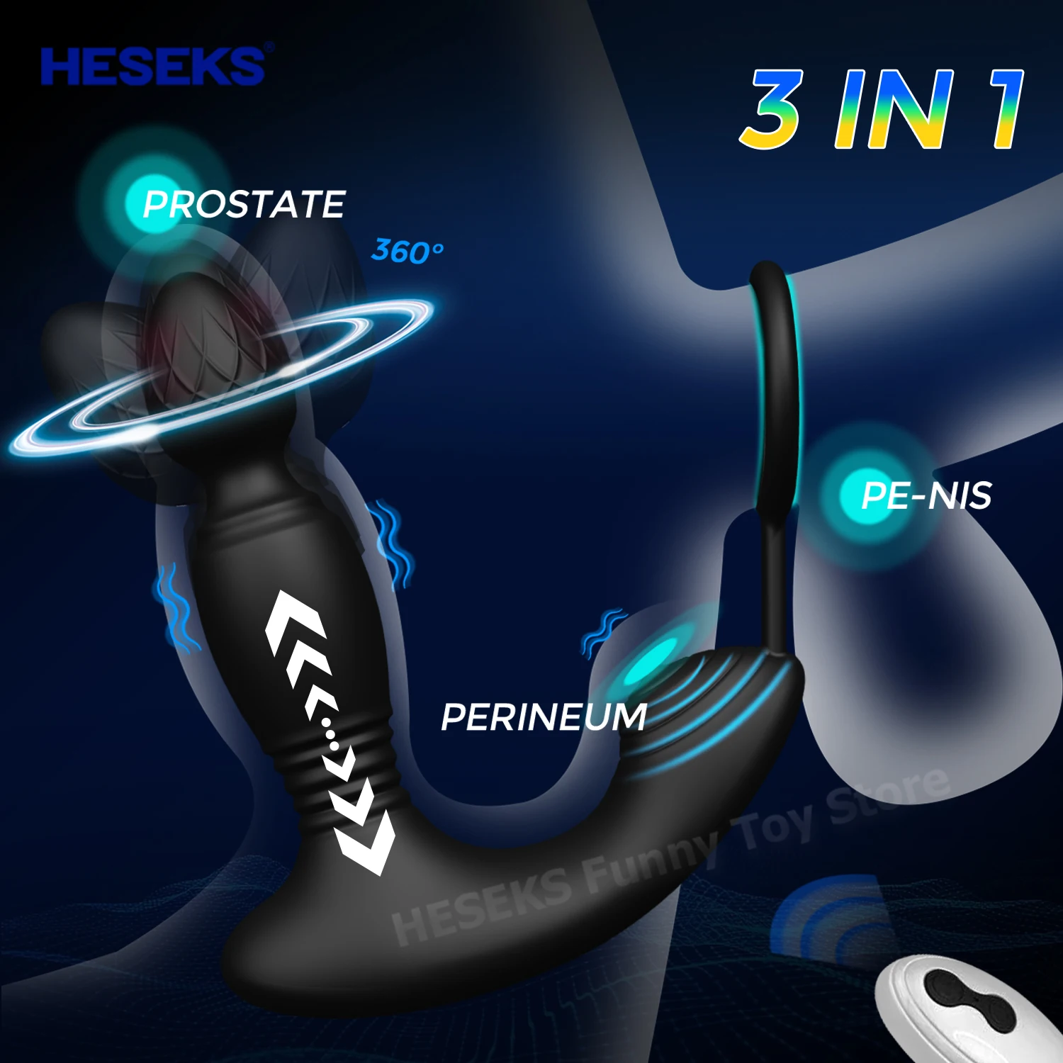 

HESEKS Prostate Massager Anal Plug with Cock Ring 9 Thrusting & Vibrating Vibrator Remote Control Sex Toys for Men 18+