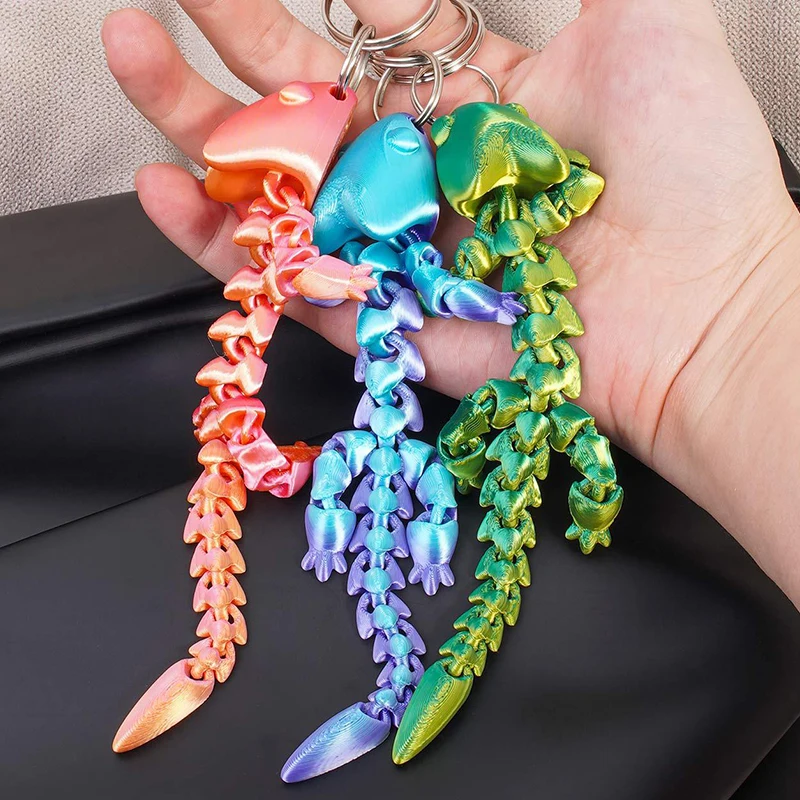 Movable Joint 3D Printed Snake Keychain Viper Snake Model Figurine Simulation Toys Creative Desktop Car Pendant Colorful Crafts