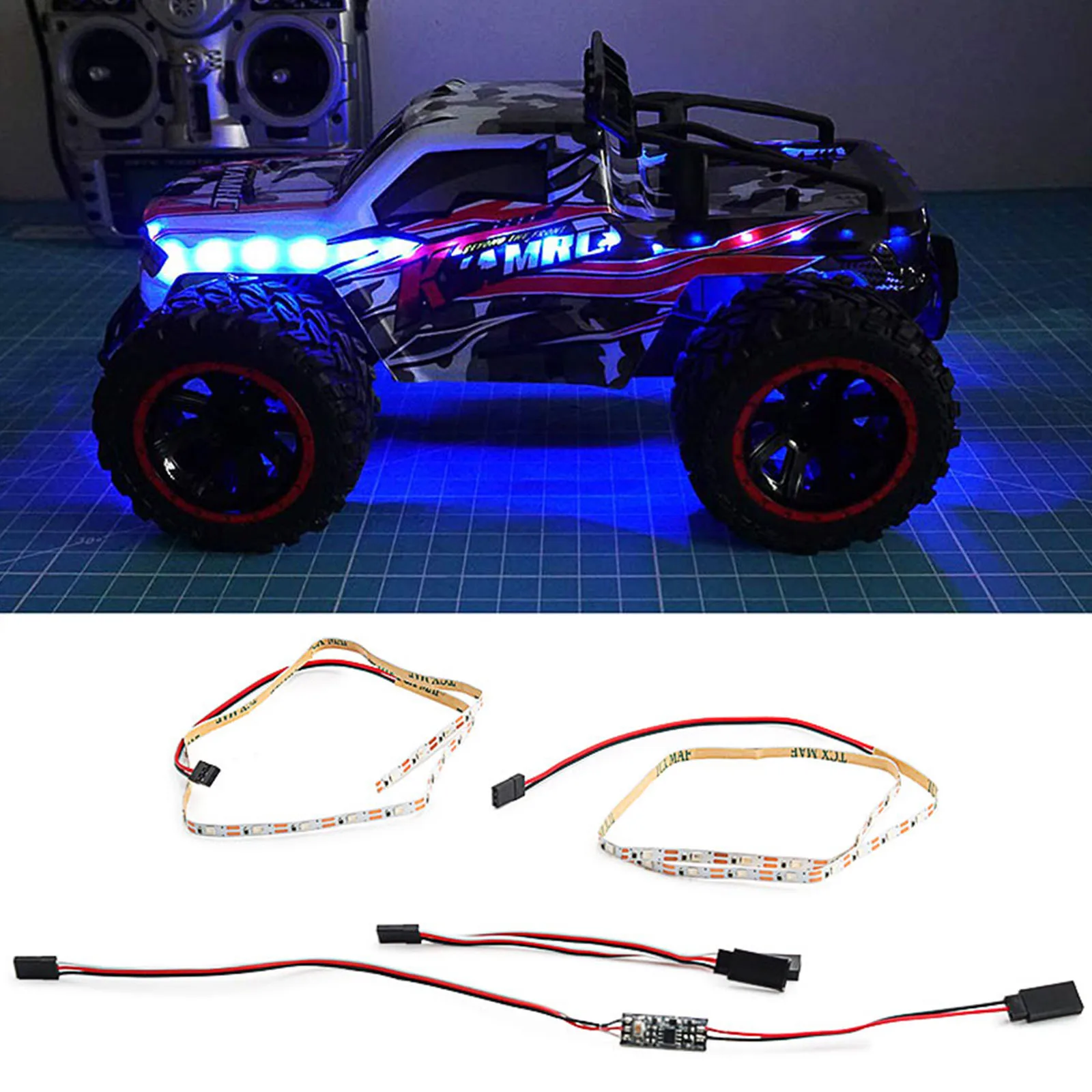 4-Color RC LED Light Strip for Traxxas TRX4 Axial SCX10 Crawler Car Truck, Red Blue Green Orange Decor Lights, Easy Installation