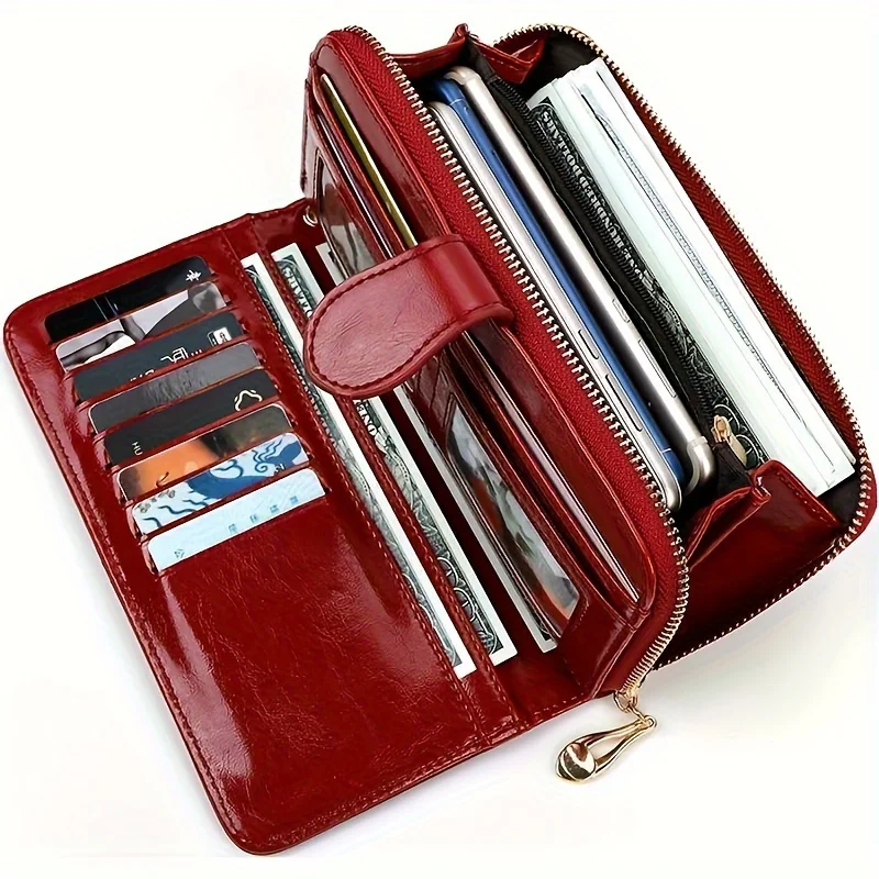 

fashion Red Synthetic Leather Long Wallet，With wrist strap，Large capacity can accommodate multiple cards，Zipper Closure，Polyeste