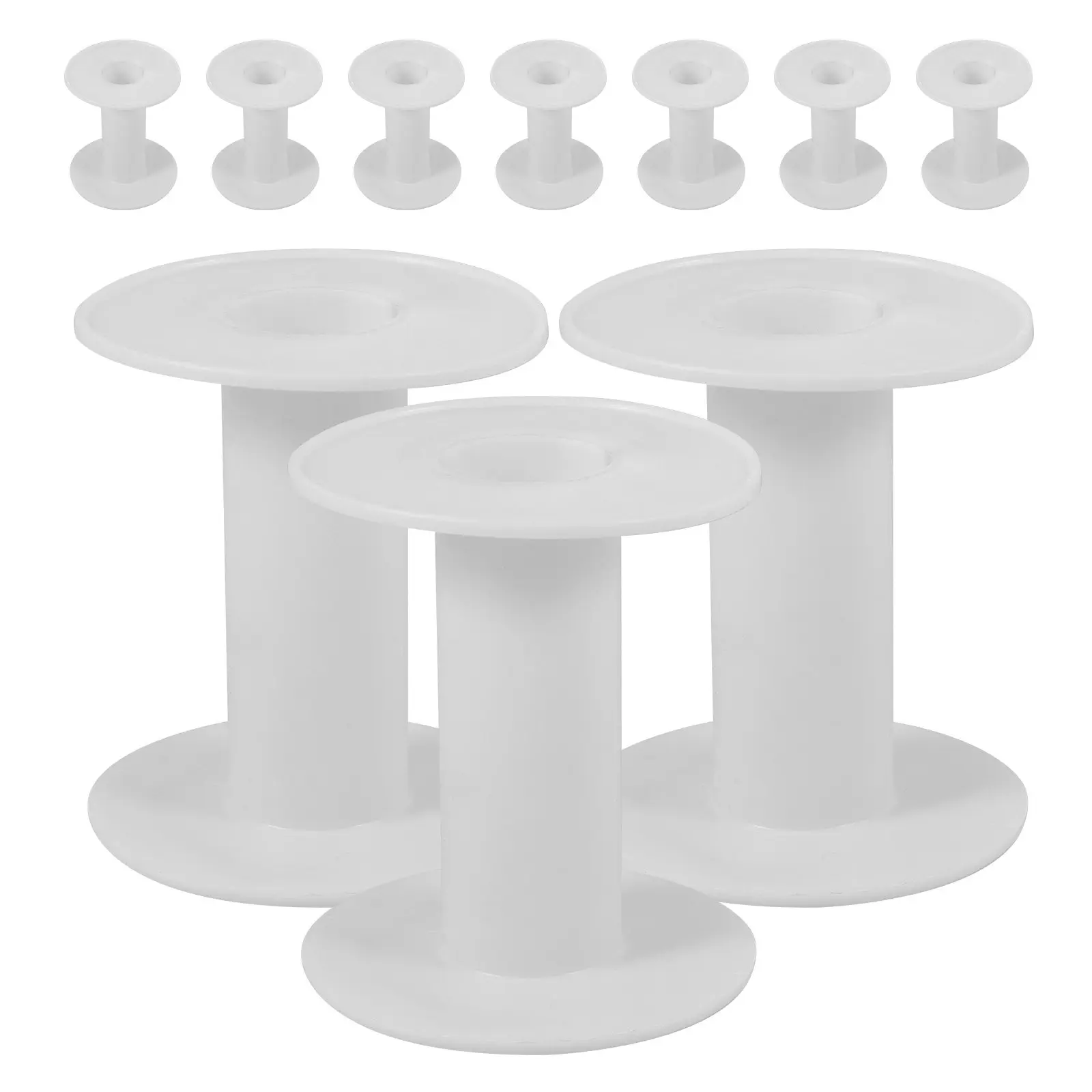 10Pcs Plastic Spools White Versatile Empty Bobbins Thread Ribbon Wire Yarn for Sewing Embroidery Craft Projects