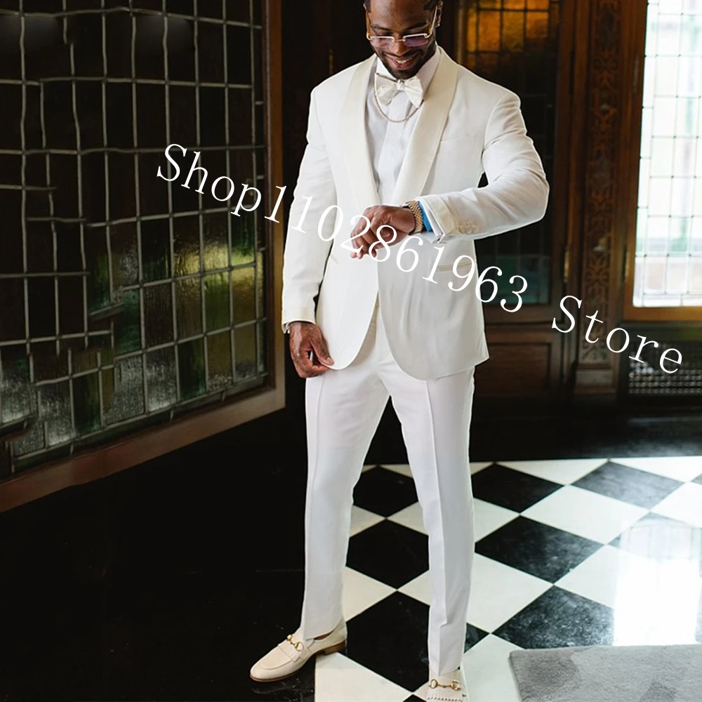 

Elegant White Wedding Suits For Men Blazer Pants Formal Groomsmen Bridegroom Wedding Tuxedos Groom Wear Costume Homme Mariage