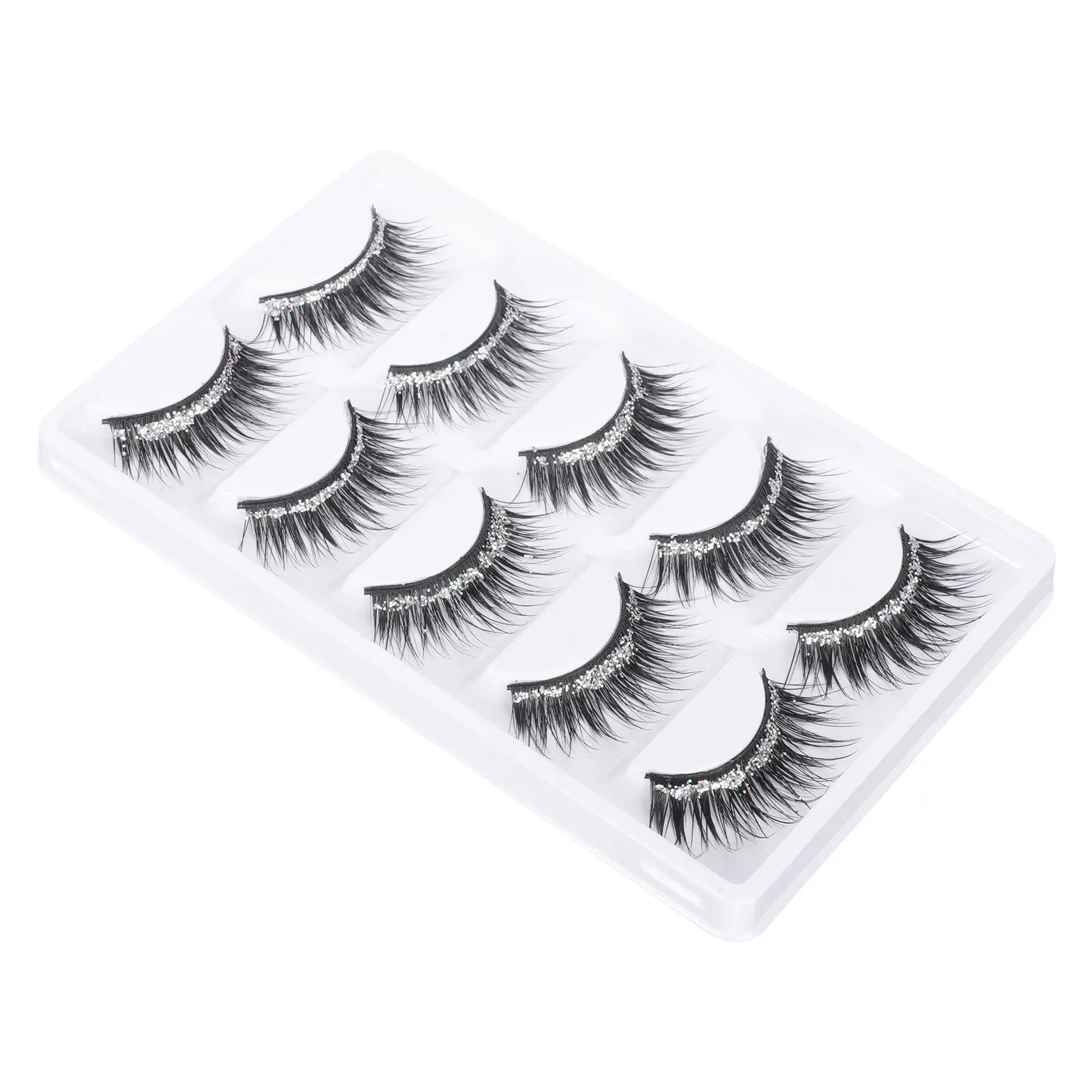 5Pairs Glitter Gefälschte Wimpern Langlebiges Make-Up Zubehör Künstliche Faser Wimpern Frauen Auge