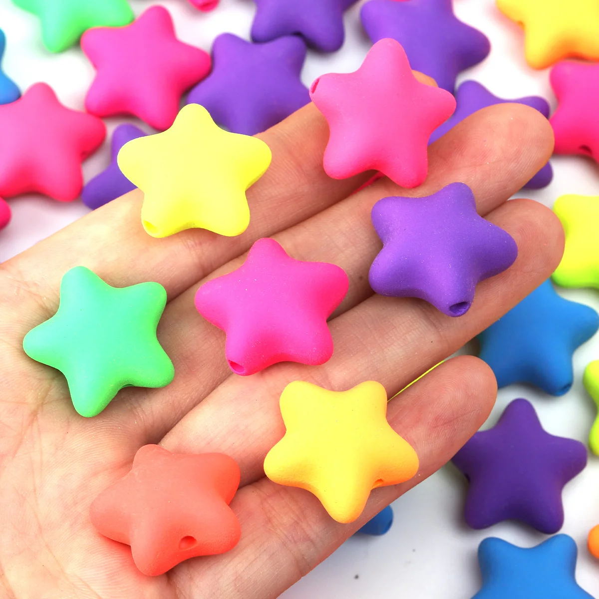 10pcs/20pcs Random Color Matte Star Acrylic Beads, 23mm Pastel Neon Loose Beads, Cute Five-Pointed Star Spacer Beads