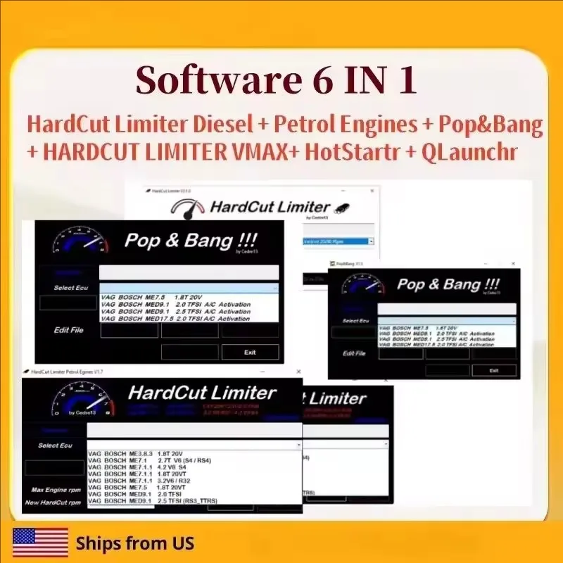 

Newest 6 IN 1 ECU Software PACKAGE HardCut Limiter Diesel+Petrol Engine UltraCuttr+Pop&Bang-HARDCUT VMAX-HotStartr-Qlaunchr