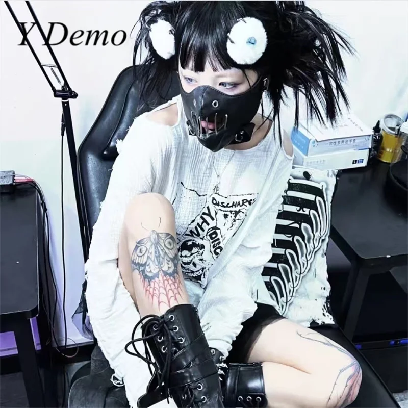 Y Demo Punk Pu Leather Hollow Out Rivets Mask Unisex Rock Streetwear Stretchy Cosplay Masks