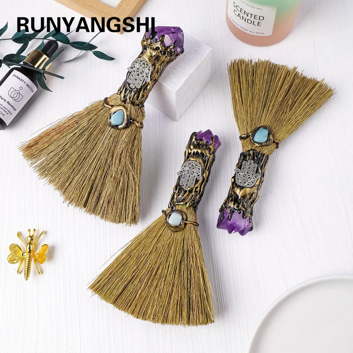 1PC Natural Crystal  Amethyst Crystal Tooth Flower Gem Magic Broom Quartz Witch Broom Reiki Gemstone For Cleansing Healing