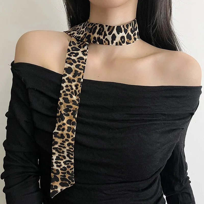 

Vintage Leopard Print Scarf Polka Dots Women Tie Multifunction Hairs Band Bags Handle Decoration Long Scarfs Accessories