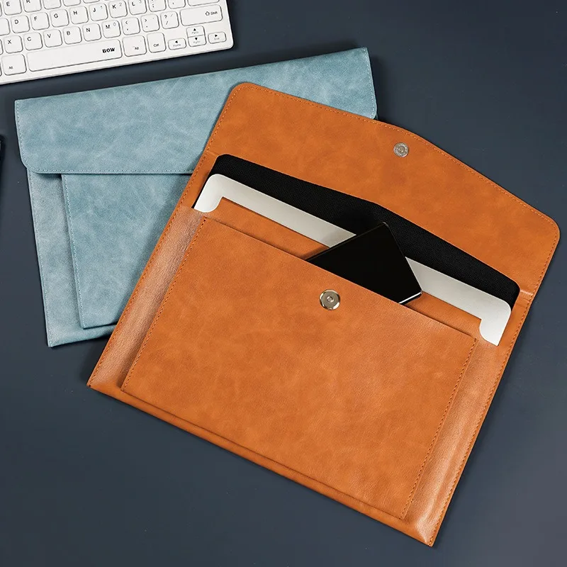 A4 Leather Document Bag Storage Bag  Large Capacity Double-layer File Folder Business Official Briefcase image 5