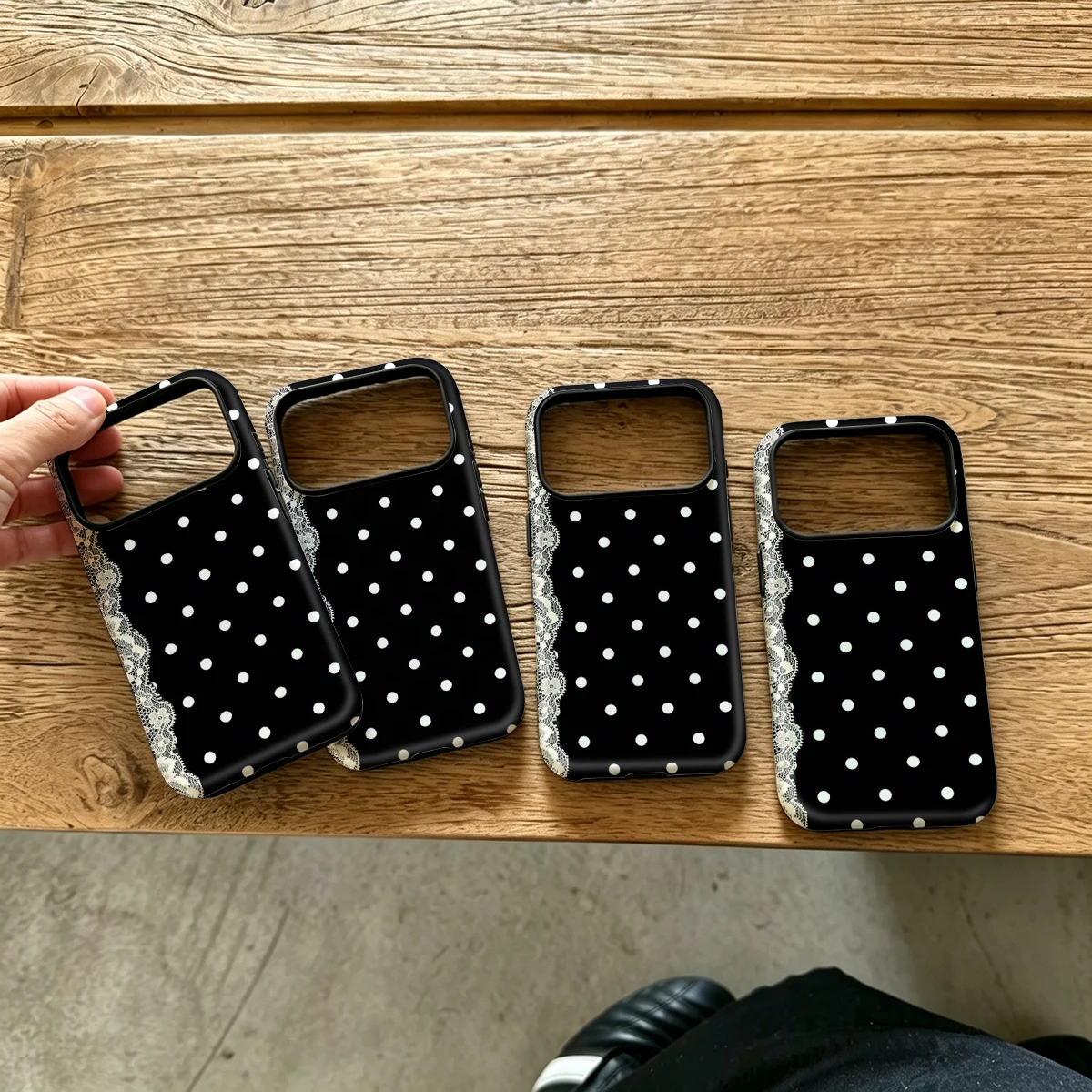 Black Dots Lace Border Hard Shock-Absorption Phone Case For Samsung Galaxy S26 S25 Ultra S24 S23 Plus 2-in-1 Protective Cover