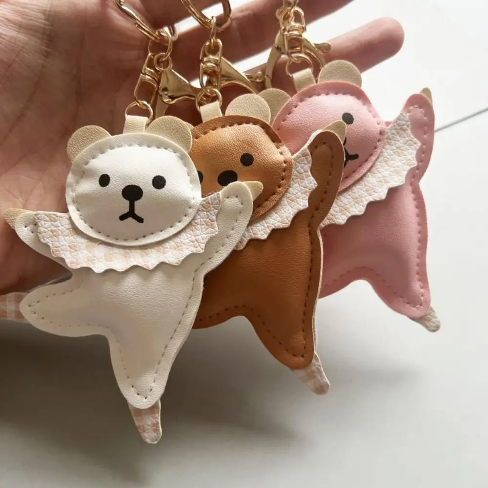 

Fashion Animal Ballet Bear Keychain Bag Pendant Patchwork PU Bear Pendant Key Decor Toys Car Keyring Students
