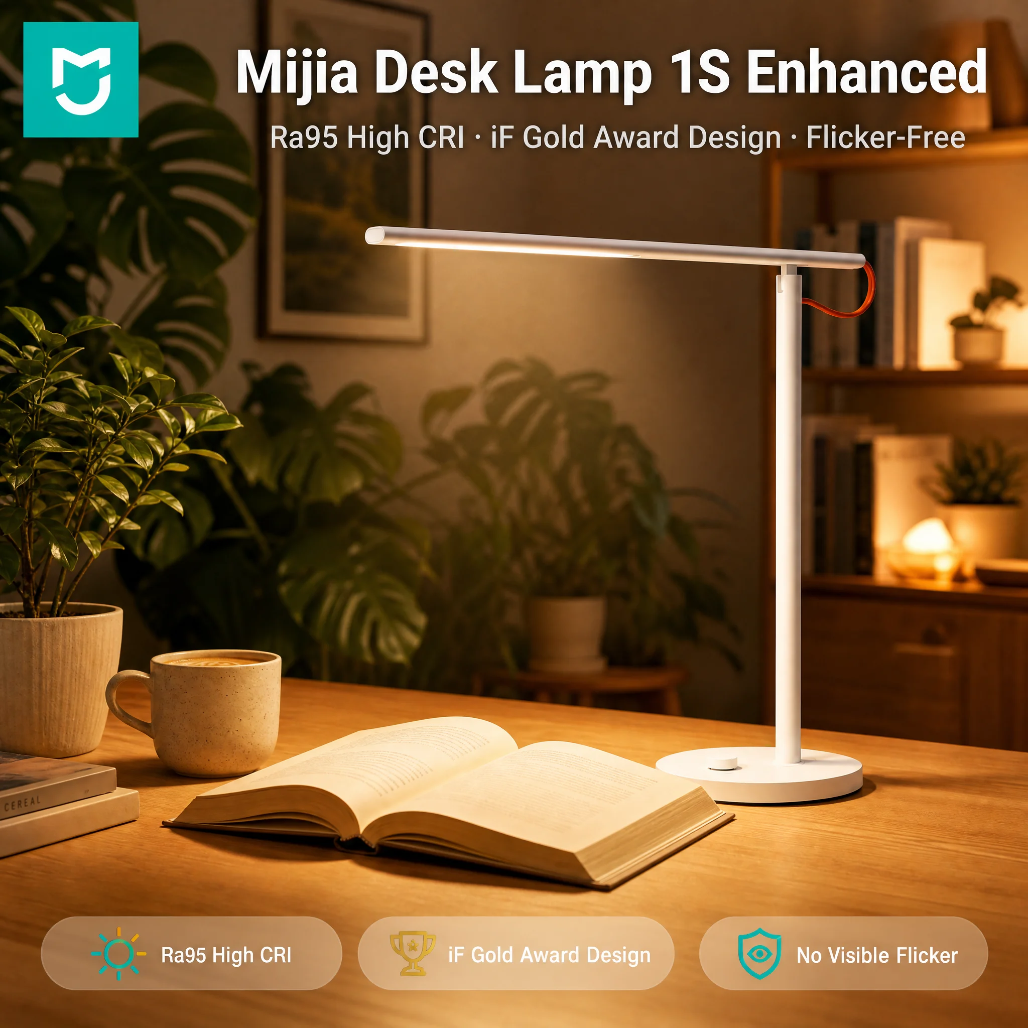 Mijia Desk Lamp 1S Enhanced Ra95 High Color Rendering Smart LED Table Lamp Voice Control Eye Caring Light for Study Office