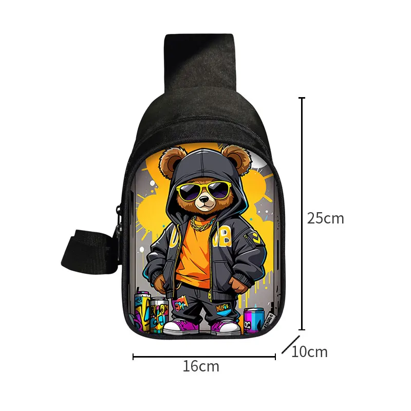 Fashion Cartoon Bear Doll Print Chest Bag Women Men Crossbody Bags Hip Hop ‌‌Streetwear Travel Shoulder Bags Wallet Phone Holder