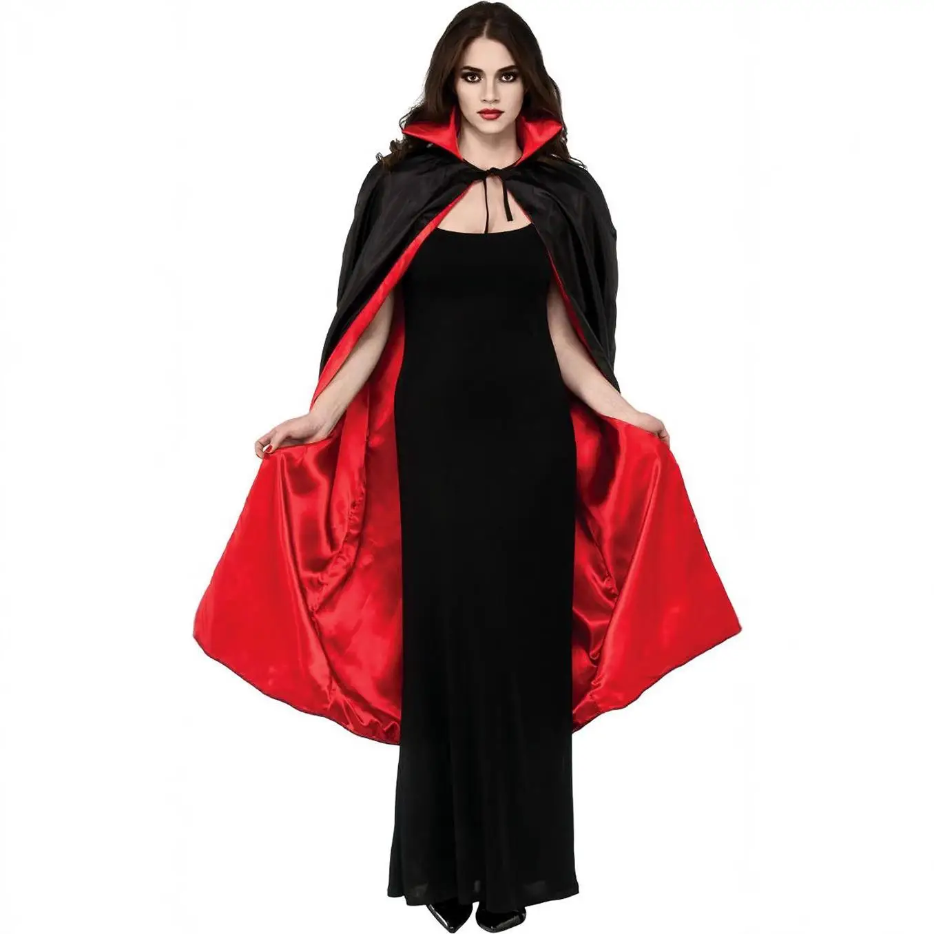 Capa de Vampiro Elástica Dupla Face, Vestível de Dois Lados, Estilo Robe de loween, Gola Alta, Corta-vento com Cinto, para...