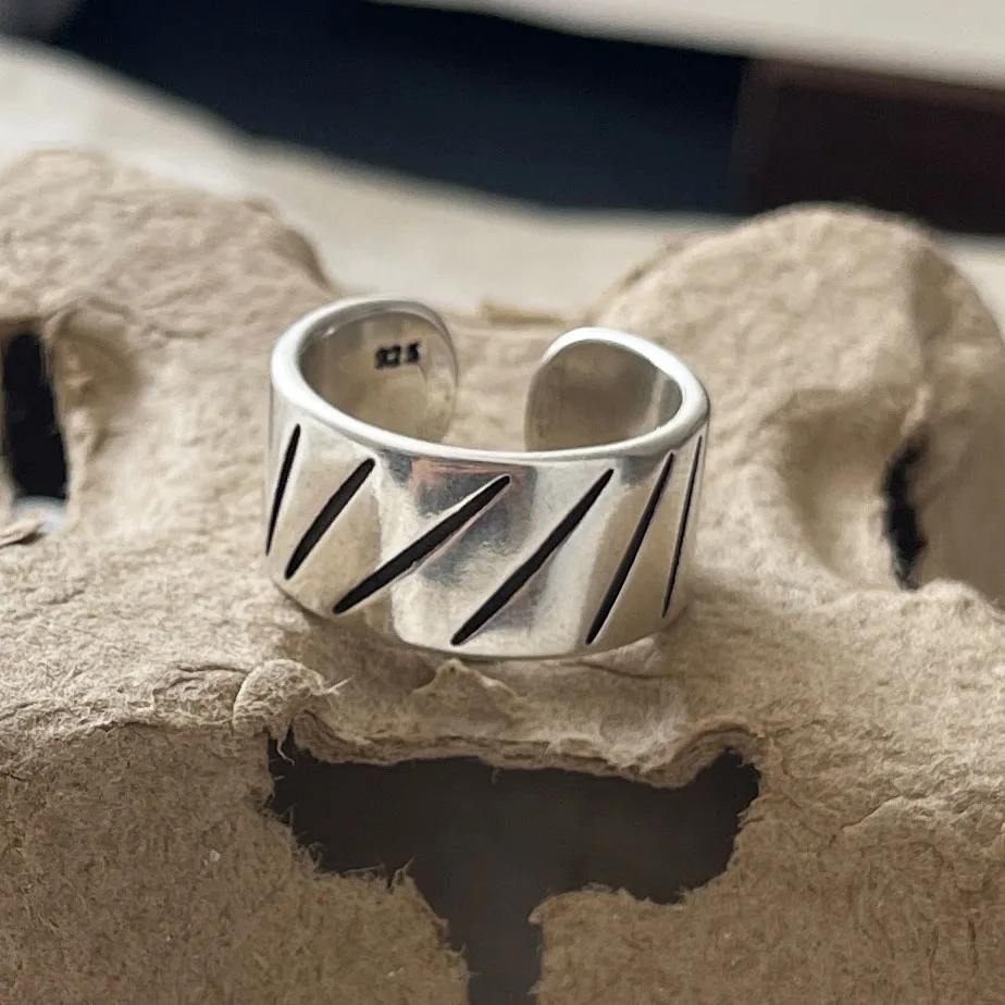 925 Sterling Silver Rings For Women Geometric Fine Jewelry Finger Adjustable Vintage Strip Ring For Party Birthday Gift