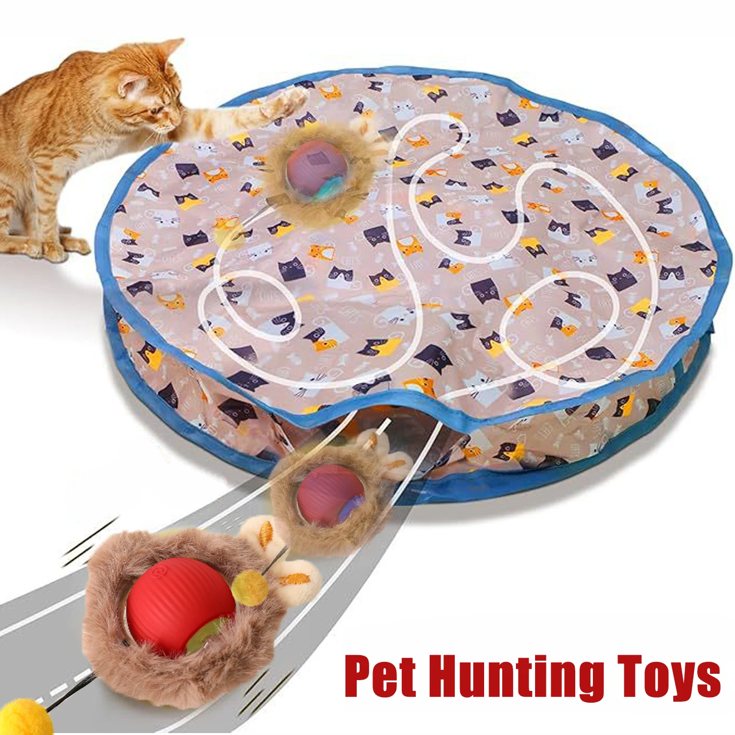 Interactive Cat Toys Balls Automatic Kitty Electric Plush Toy Smart Lighted Cat Scratch Rolling Ball Seek Play Cover Set