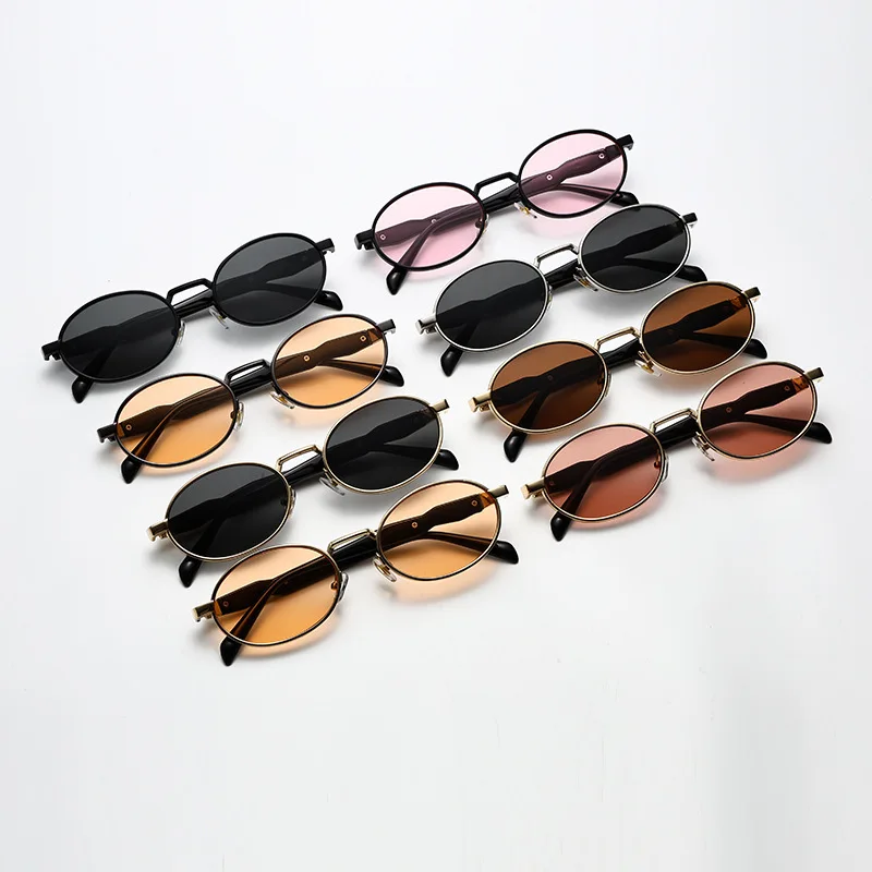 New Steampunk Sunglasses Retro Women\'s Oval Sunglasses Fashion Men Punk Style Classic Retro Small Metal Brand Glasses UV400