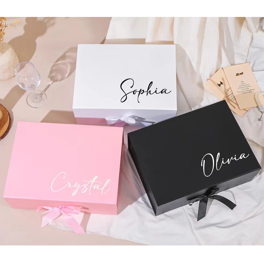 

Custom Gift Box with Ribbon, Personalized Gift Box for Wedding Gift Box, Baby Keepsake Box, Birthday Gift Box, Luxury Gift Box