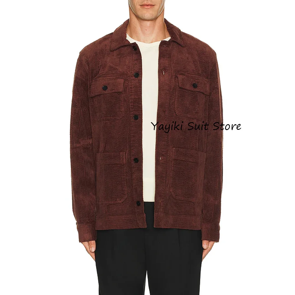 

Новые мужские куртки с четырьмя карманами, мужская куртка, модный костюм, вельветовая ткань с лацканами, повседневные однобортные костюмы, блейзер, одежда