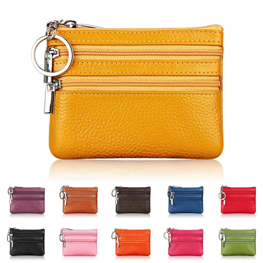 Stylish Small Wallet  Key Ring Gift Coin Purse  3 Zipper Pockets Mini Pouch