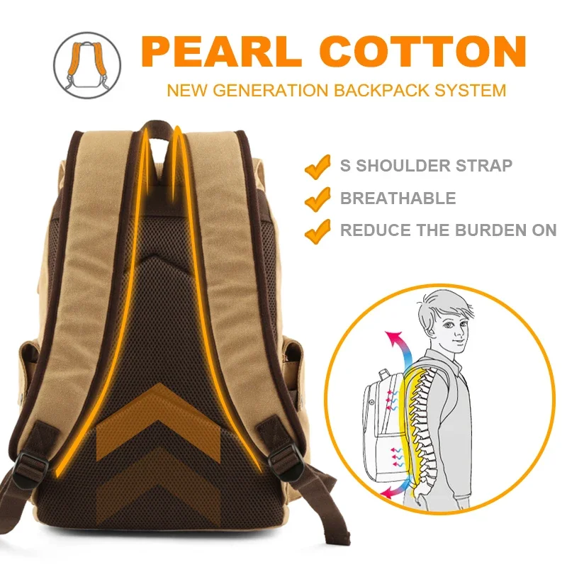 TANGHAO Canvas Backpack Unisex Vintage Casual Rucksack 17inch Laptop Backpack W/ USB Charging Port Schoolbag Student Mochia