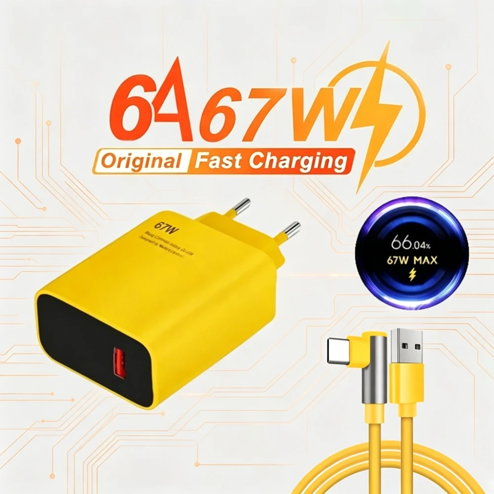 67W USB Charger Fast Charging Phone Charger Wall Adapter Type C Cable For iPhone Samsung Xiaomi Huawei EU/US Plug Travel Charger