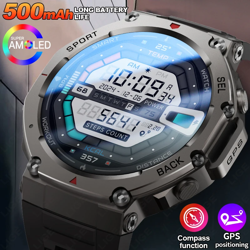 

GPS Smart Watch AMOLED 5ATM Waterproof Built-in Dual-band GNSS Compass Military Sport Fitness Smartwatch Men New For Android IOS