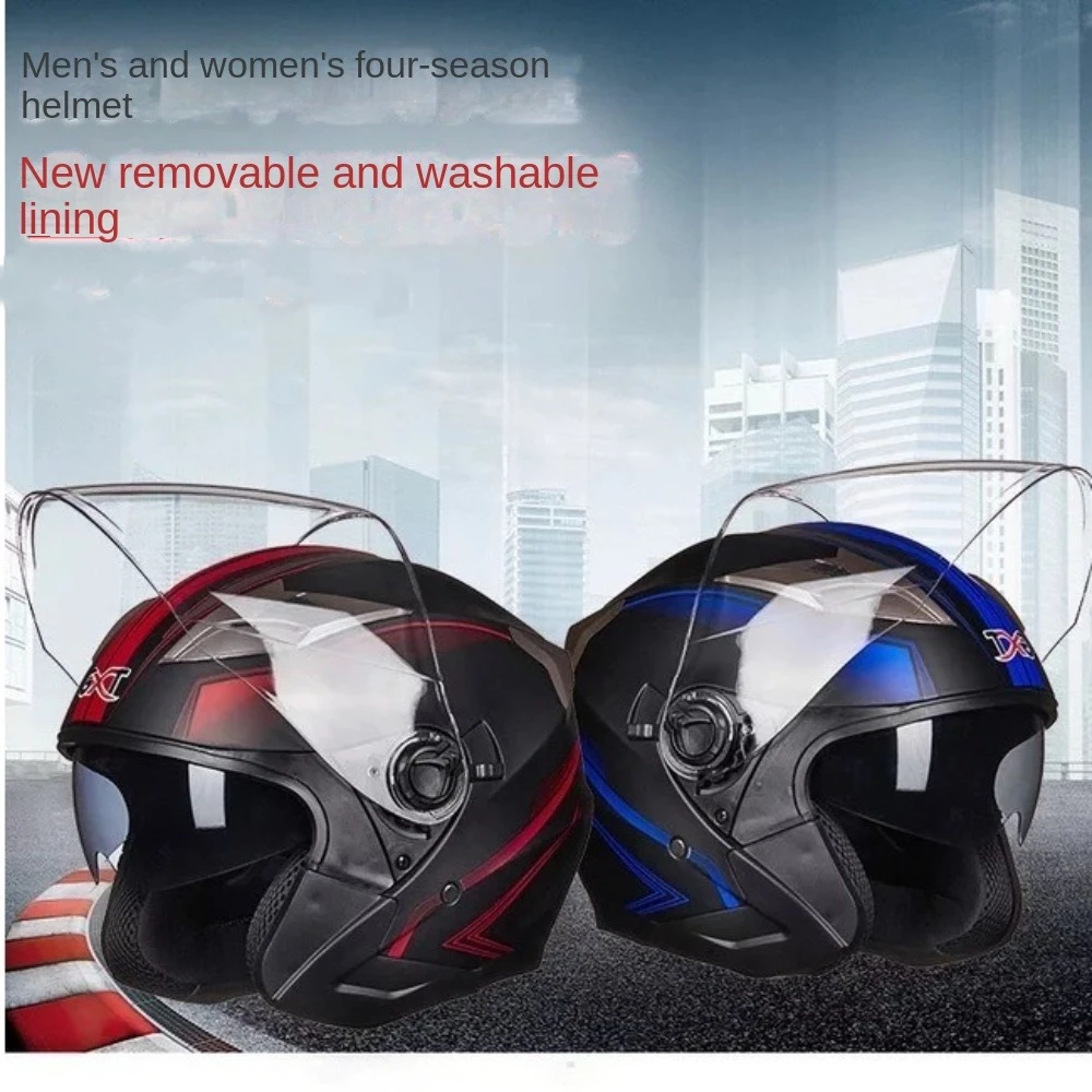 New Double Lens Motorcycle Helmet Adjustable Half Face Flip Helm Flip Up Casco Moto Four Seasons