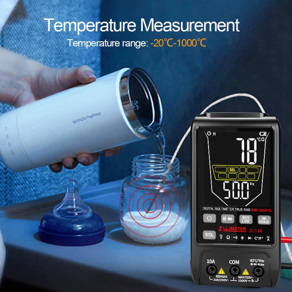 Usb de carregamento grande tela inteligente multímetros digital dc corrente verdadeira rms capacitância elétrica automática ohm temp multimetro teste