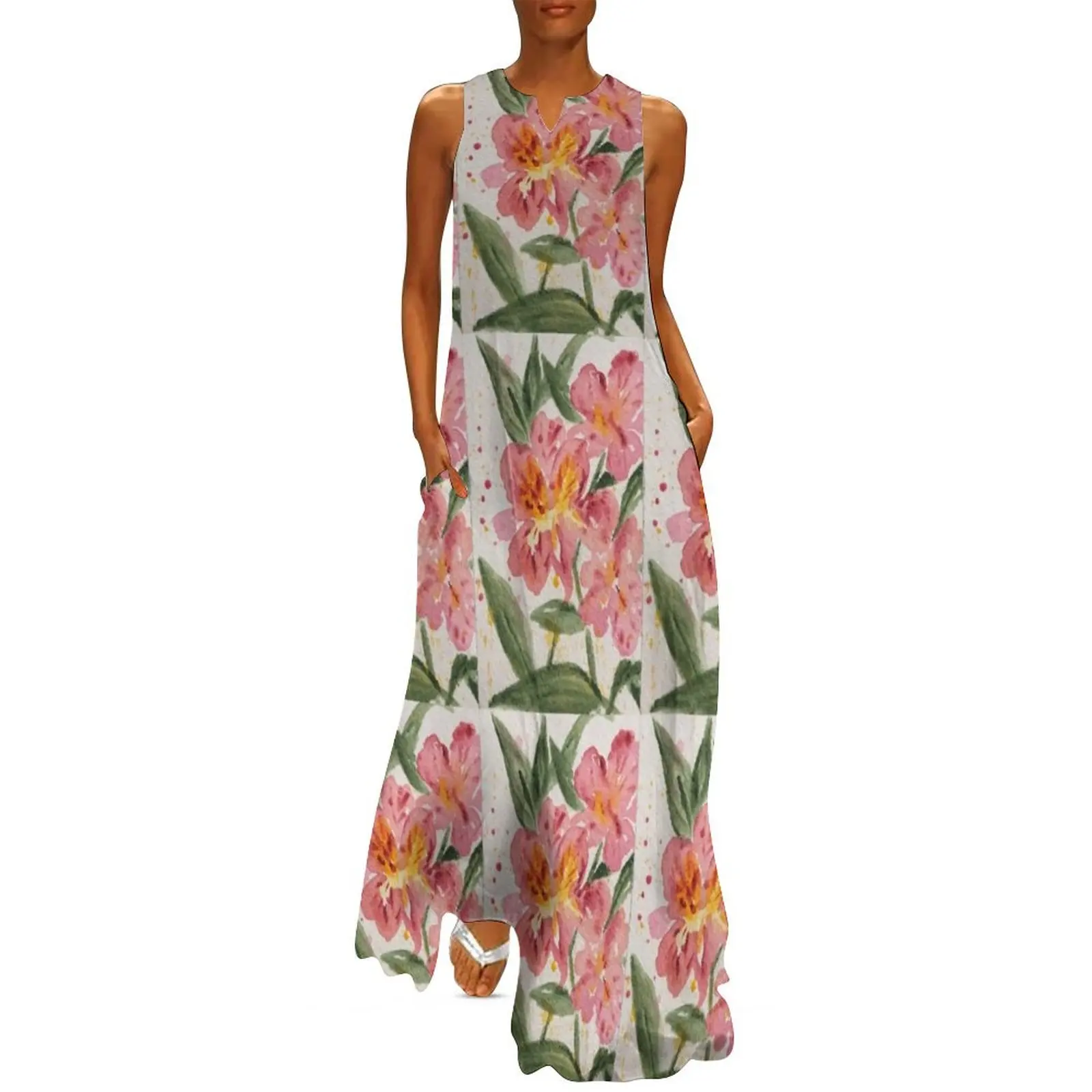 

Spring Floral Peruvian Lily Long Dress beach outfits for women elegant party dress for women 2024