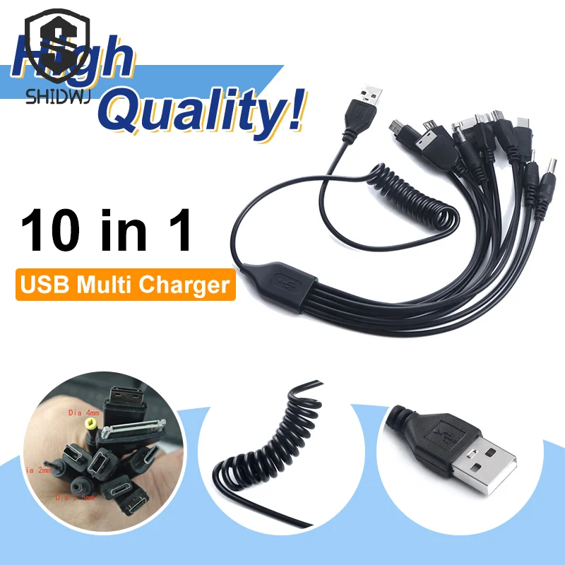 Universal 10 In 1 USB Multi Function Charger Retractable Phone Cable For Cell Phone Blutooth Earphone MP3 Charging Cable Cord