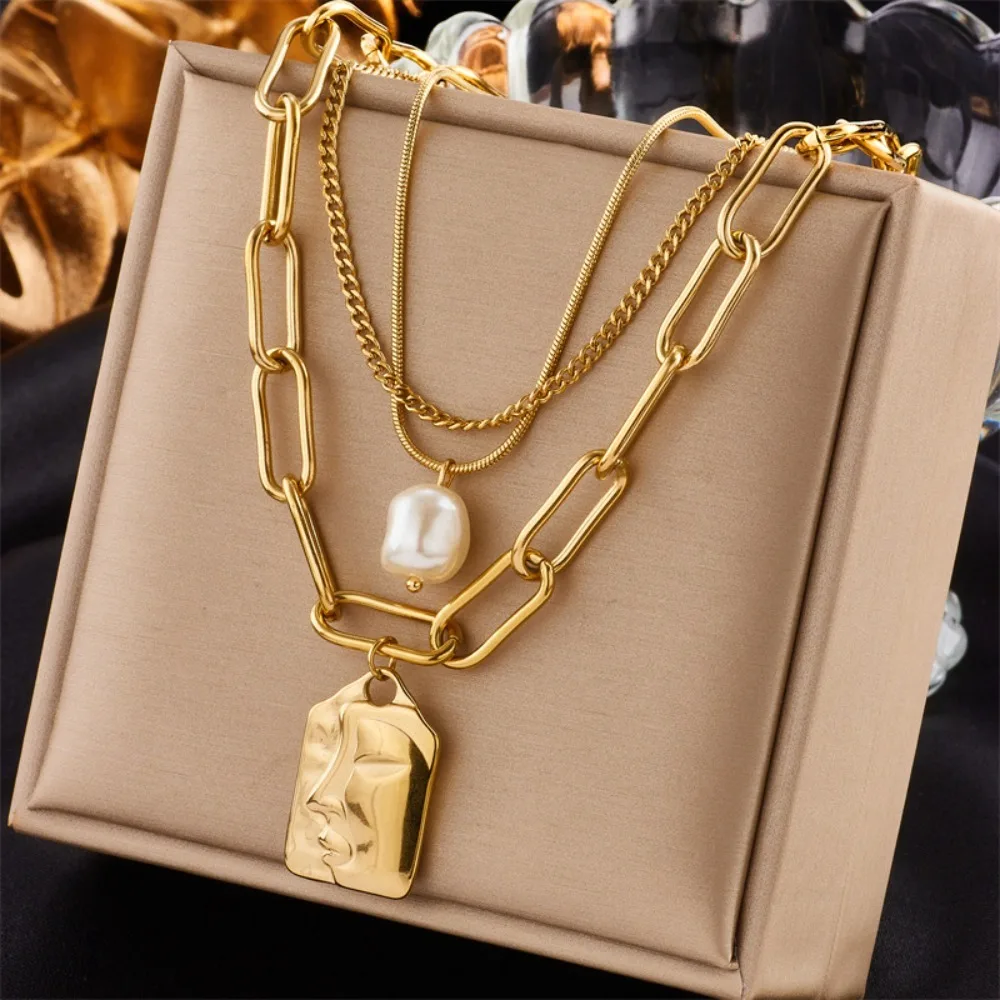 

Titanium Steel Pearl Heart Necklace Love Pendant European and American Style Women Choker Waterproof Multi-layered