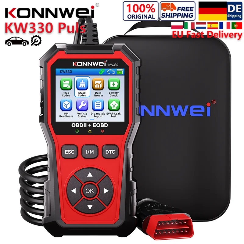 2026 KONNWEI KW330 Plus Auto-OBD2-Diagnosegerät Motor-Batterie-Fehler-DTC-Suche Lesen Löschen Echtzeitdaten OBDII-Funktionen Auto-DIY Kostenloser Versand