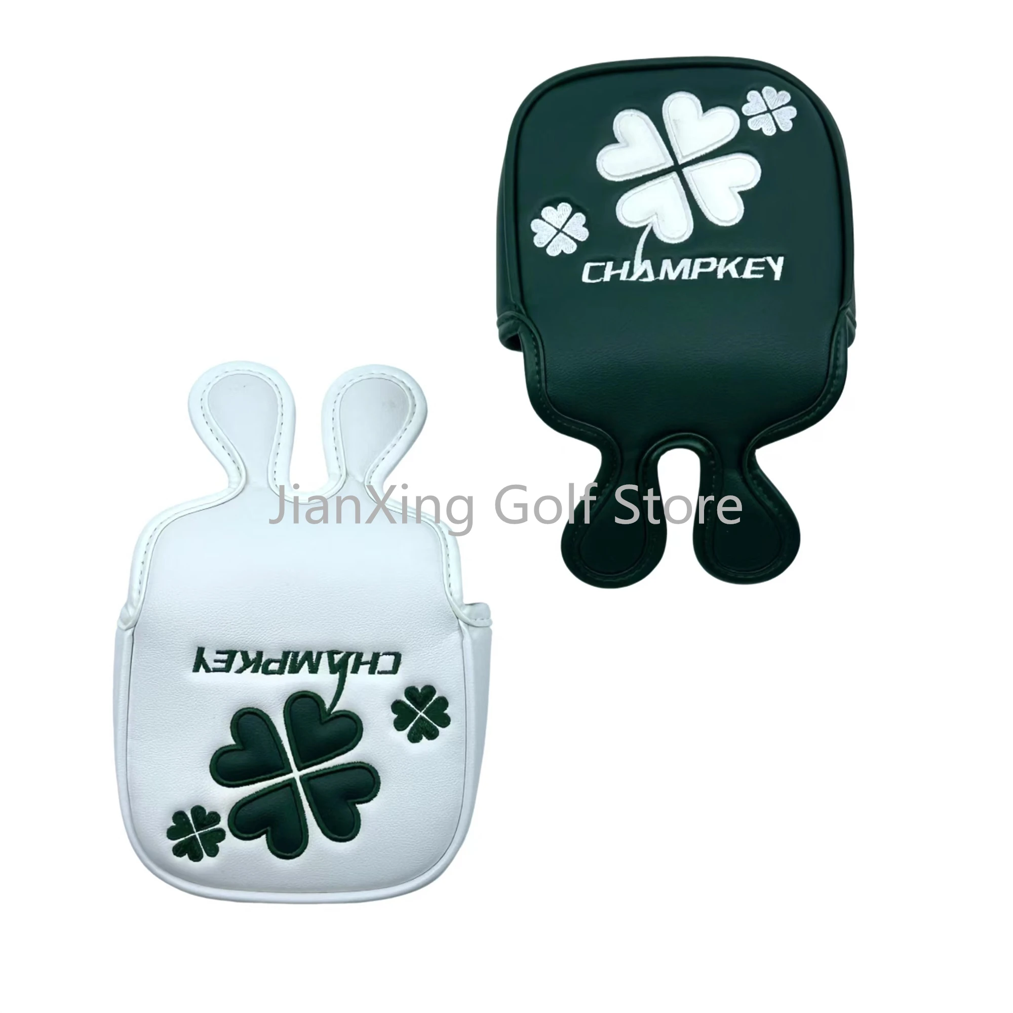 lucky Clover Pattern Golf Putter Cover PU Leather Large Mallet Golf Head Cover Magnetic Closure Golf Head cover