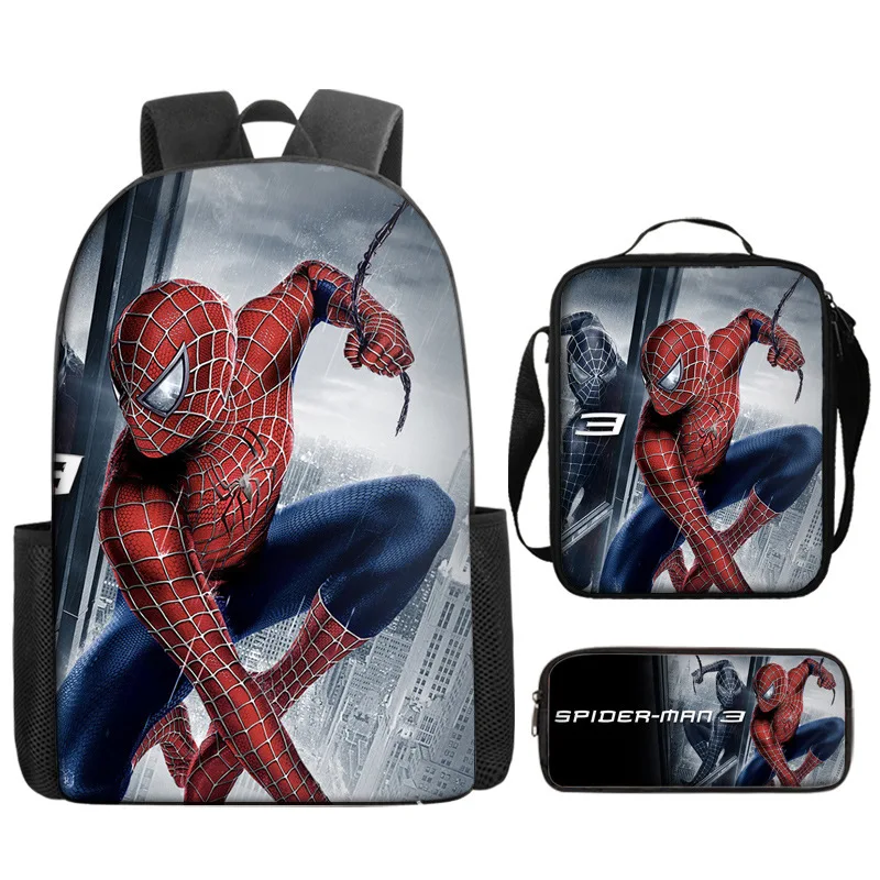 New Marvel Comics Spider-man Cartoon Backpack Student Bag Large Lunch Bag Pencil Case Fashion Waterproof Lightweight Backpack.