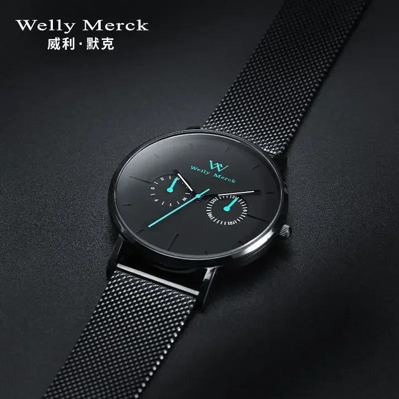

Подлинные мужские кварцевые часы Welly Merck, тонкие модные простые студенческие часы