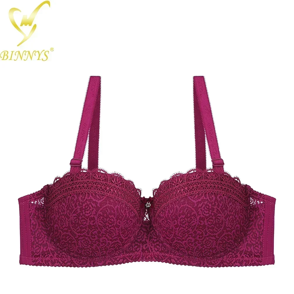 Binnys Women C Cup Teen Female Lace Strap Back Seal Three Hook Half Cup Underwire Ladies Lingerie Bra