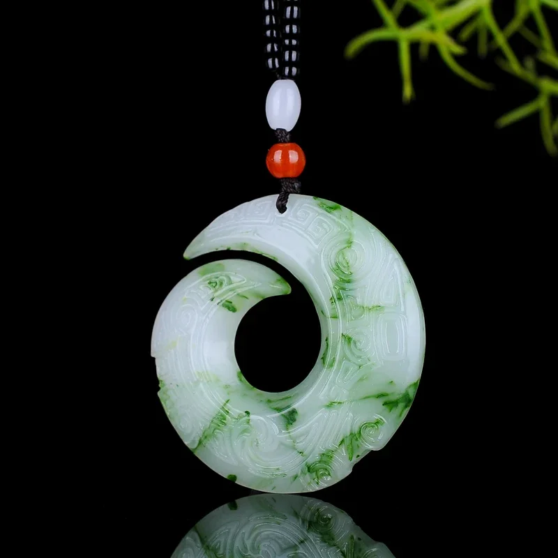 

Chinese Natural Jade Green Hand-carved Transit Ring Pendant Fashion Boutique Jewelry Men and Women Necklace Gift