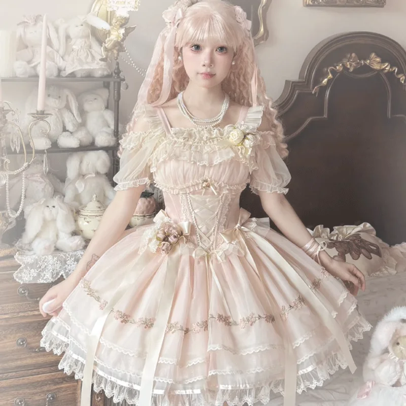 

Japanese Sweet Girl Campus Tea Party Lolita Dress Original Elegant Short Ballet Style Jsk Lolita Dress