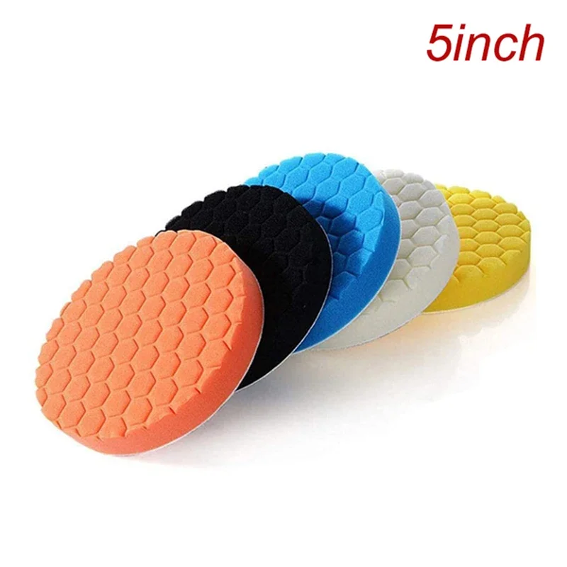 5Pcs 5inch (125mm)  White Blue Yellow Black Orange Polishing Pad Kit Polisher Waxing Pads Buffing Kit For Car Polisher Sponge