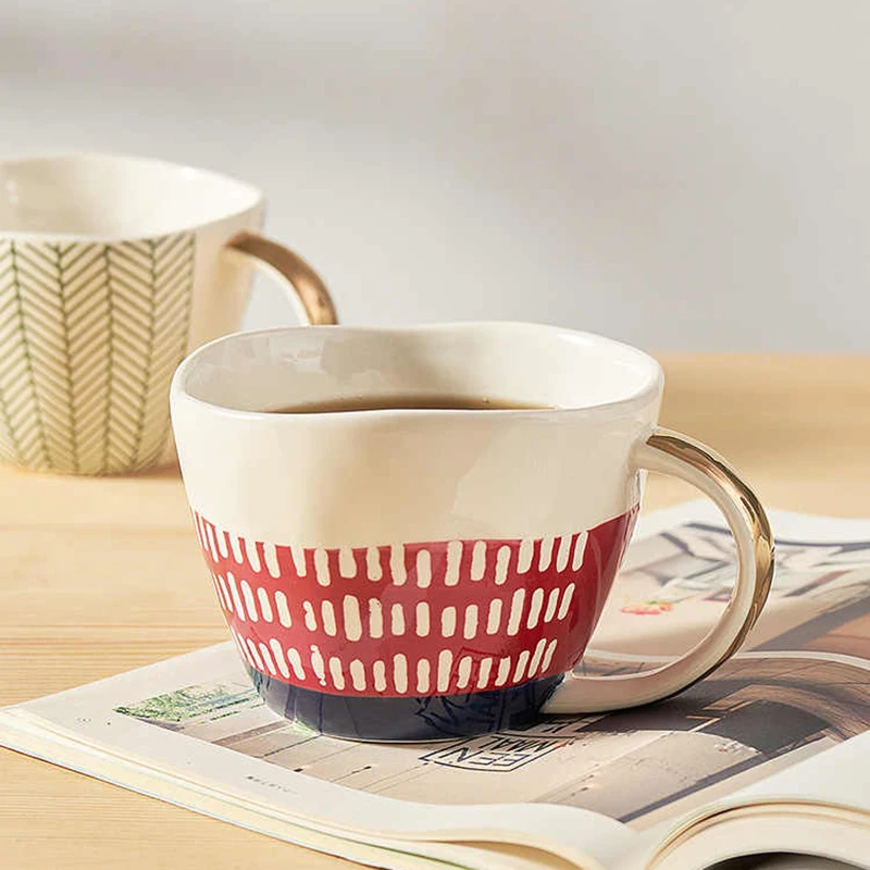 430ml Nordic Style Ceramic Mug Large Capacity Hand-painted Office Coffee Mugs Home Breakfast Milk Oatmeal Cup Drinking Utensils