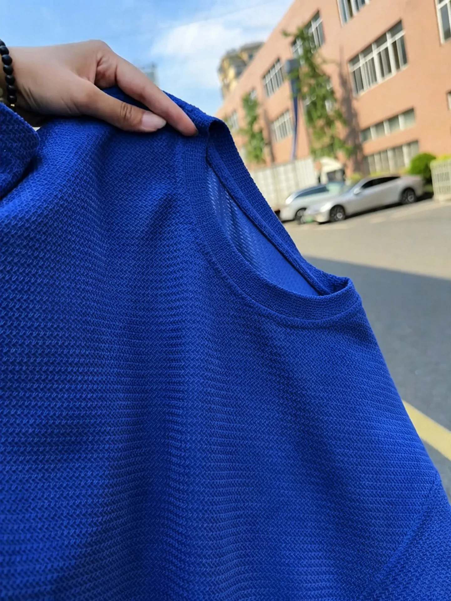 Klein Blue Textured Breathable Short Sleeve Men's Summer Deconstructed Patchwork Shoulder T-Shirt American Trendy Brand Half ...