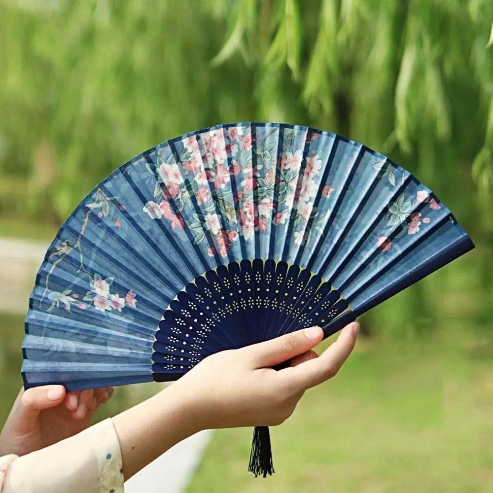 Hanfu Accessories No Deformation Folding Fan Handmade Bamboo Handle Props Fan Handheld Ancient Style Cheongsam