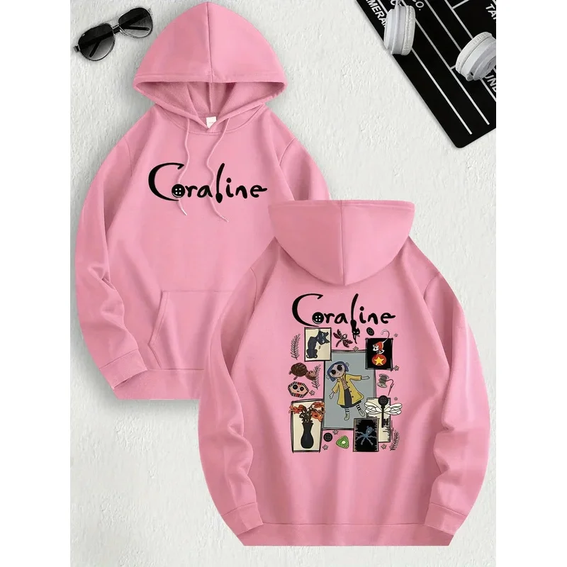 سترة كاجوال مستوحاة من كورالاين للنساء من نسيج البوليستر المحبوك بأكمام طويلة ومناسب عادي مع غطاء للرأس مع امتداد طفيف #2