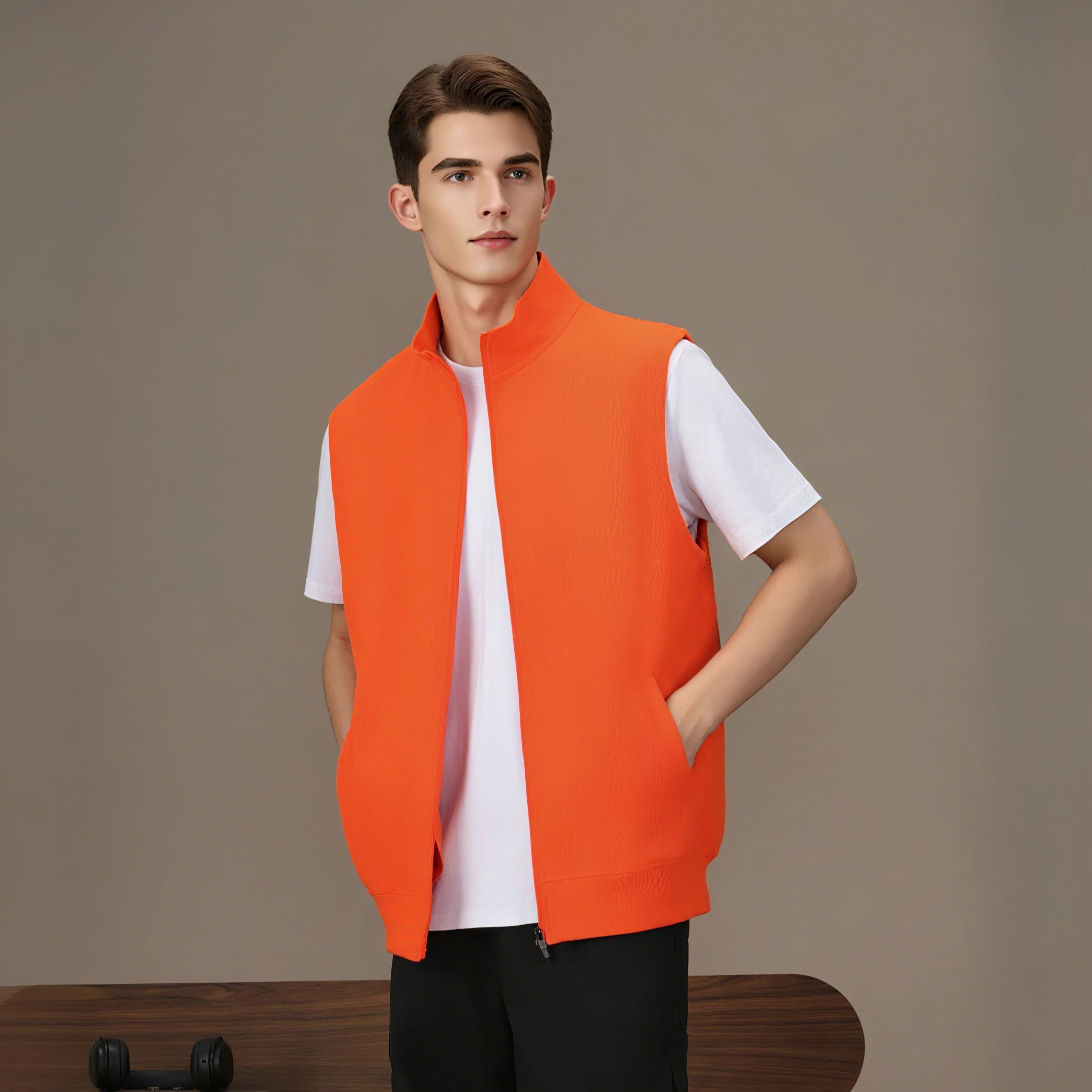 

Вафельный жилет без рукавов, куртка для мужчин и женщин, повседневная уличная одежда с воротником-стойкой на молнии, осенне-зимняя верхняя одежда, модный жилет в стиле хип-хоп