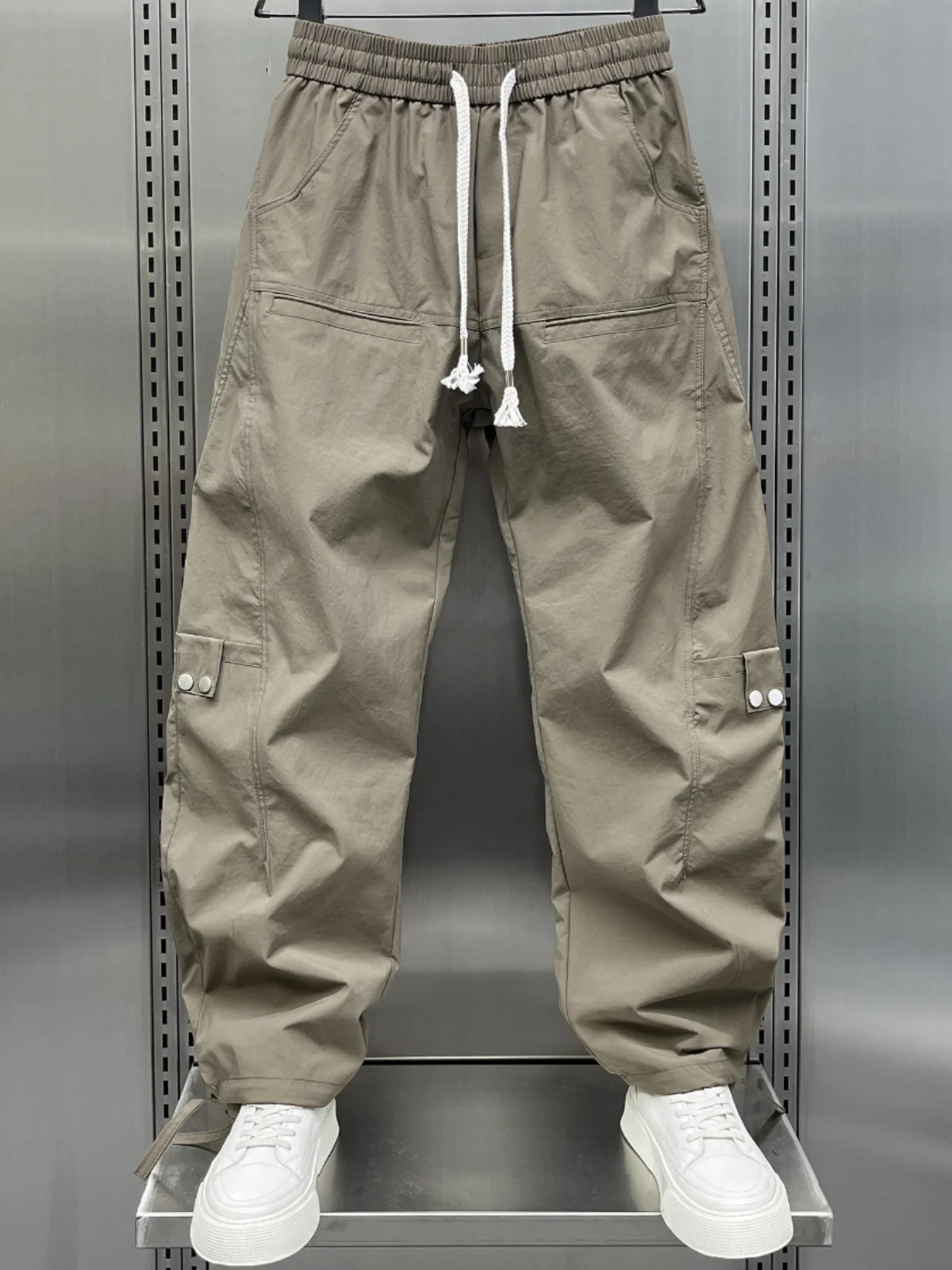 

Summer Men's Loose Straight Leg Casual Pants Thin Pure Color Spring Autumn Long Trousers Cool Casual Pants Polyester Fiber