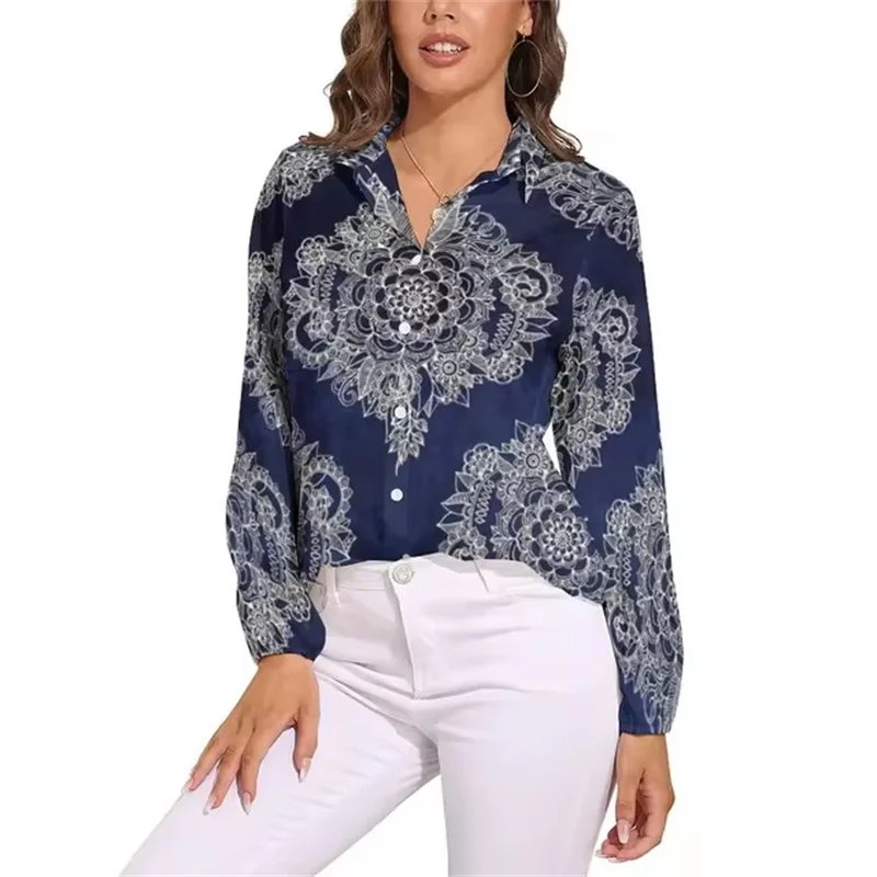 

Vintage Art Blouse Funky Painted Office Work Blouses Tops Casual Woman Long-Sleeve Classic Shirt Summer Oversized Women Clothing