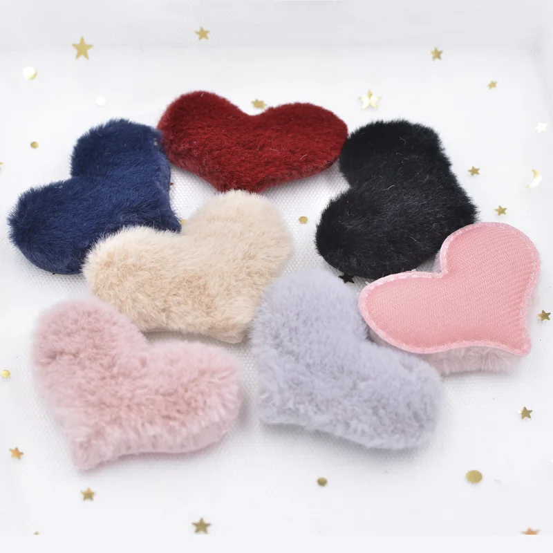 12Pcs Plush Patches Rabbit Hair Embellishment Heart Appliques for Clothing Craft Sewing Supplies DIY Hair Clips Ornament