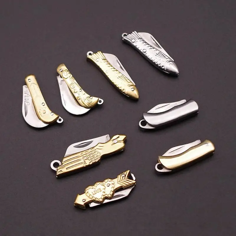 Mini Pocket Knife Brass Keychain Stainless Steel Pendant Cleaver Blade Cutter Outdoor Tool Portable Folding Knife TO Open Box