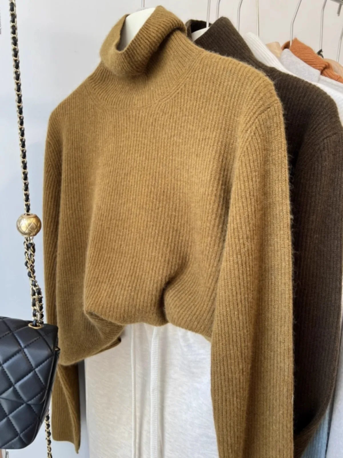 European-style autumn and winter turtleneck pullover 100% pure cashmere sweater women lazy loose thick knit wool base sweater